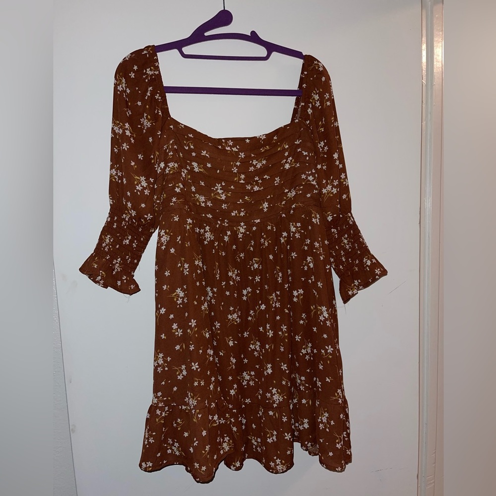 Brown floral babydoll dress